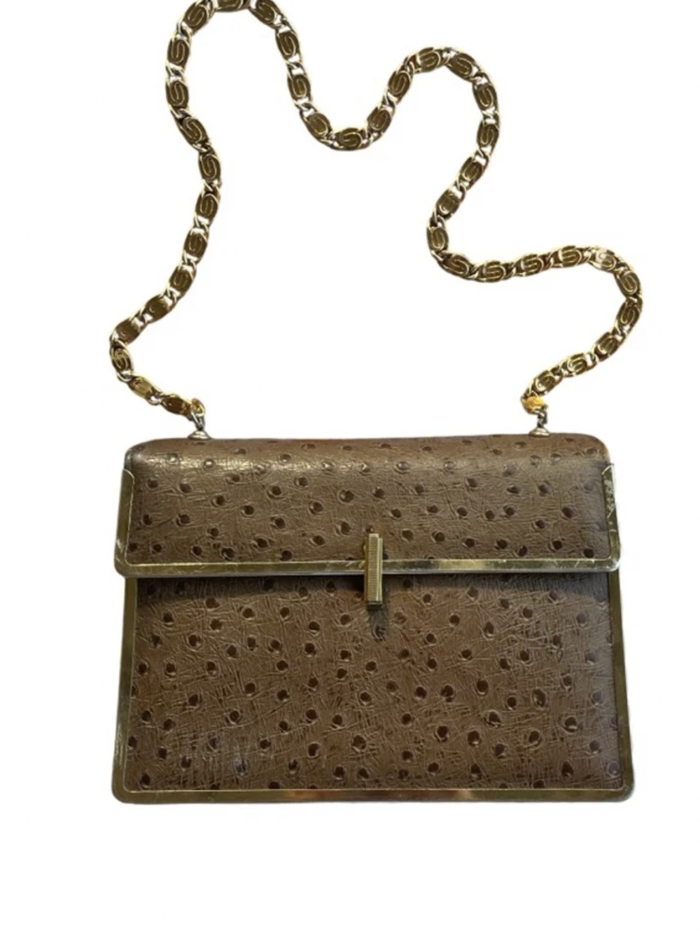 Vintage Robert Bestien Originals Mid-Century Ostrich Print Handbag Gold Frame NY